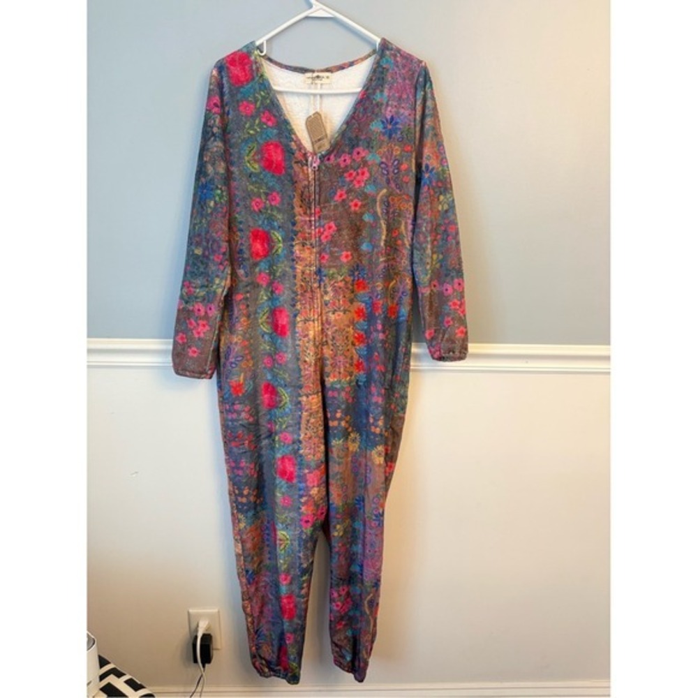 Natural Life Floral Boho Jumpsuit Long Sleeve Zip Up Loungewear Onesie XS